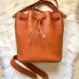 MCM Medium Dessau Leather Drawstring Bucket/Shoulder/Crossbody Bag